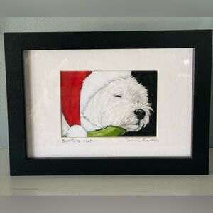 Signed print by artist Denise Randall “Santa’s Hat” Westie dog with Santa hat.
